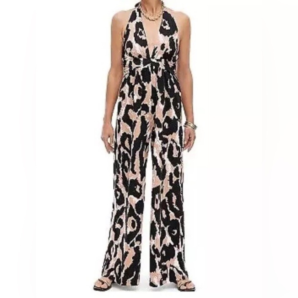 NWT Diane Von Furstenberg X Target Halter Neutral Leopard Jumpsuit Size Small